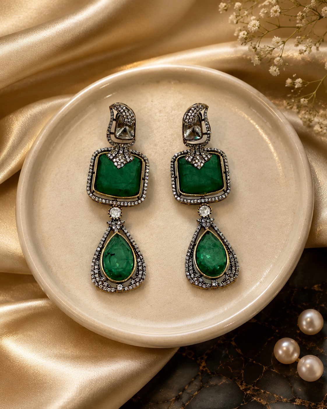Emerald Grace Drop Earrings(E-14) - Image 3