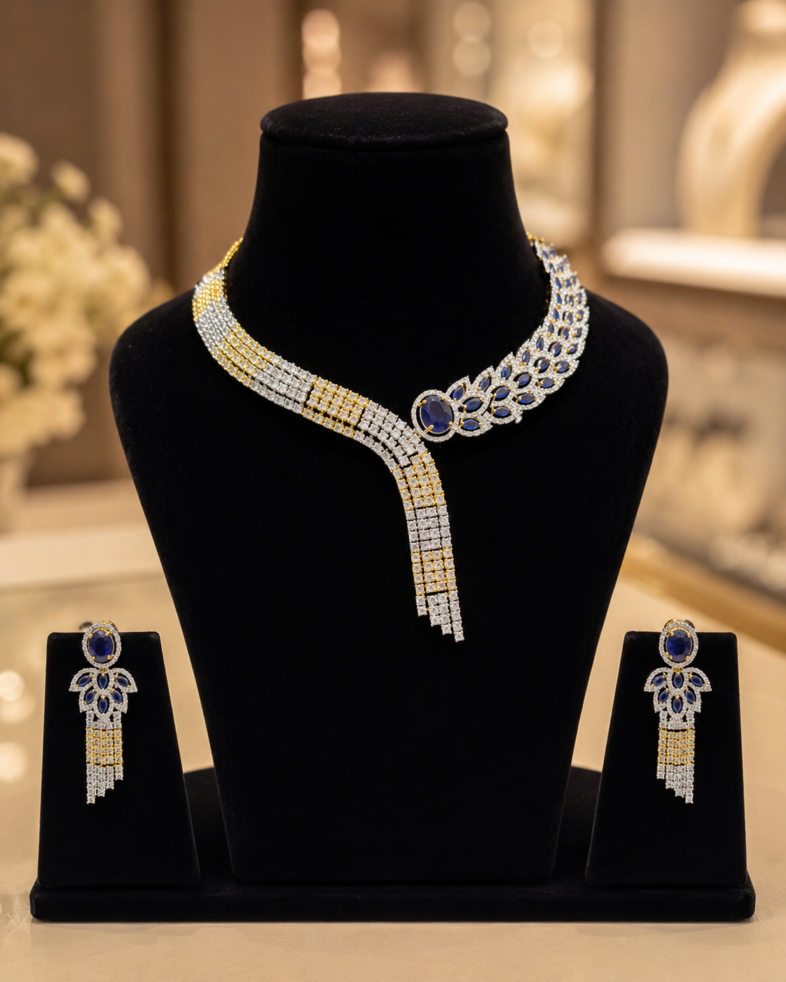 Royal Blue American Diamond Necklace Set(J-64) - Image 3
