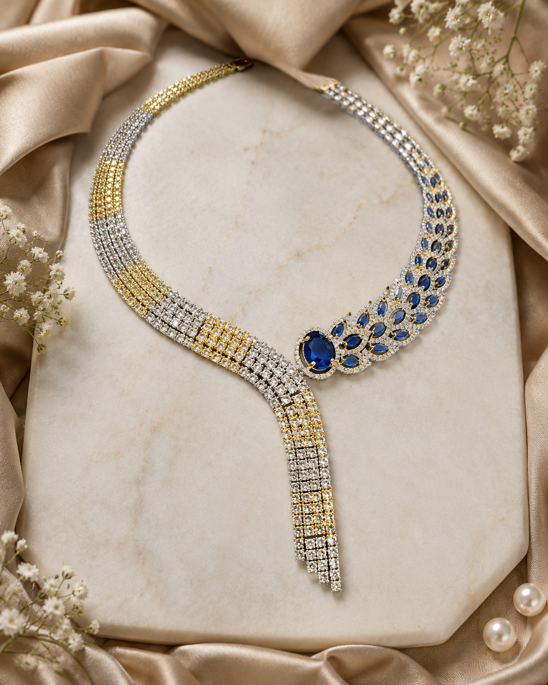 Royal Blue American Diamond Necklace Set(J-64) - Image 5