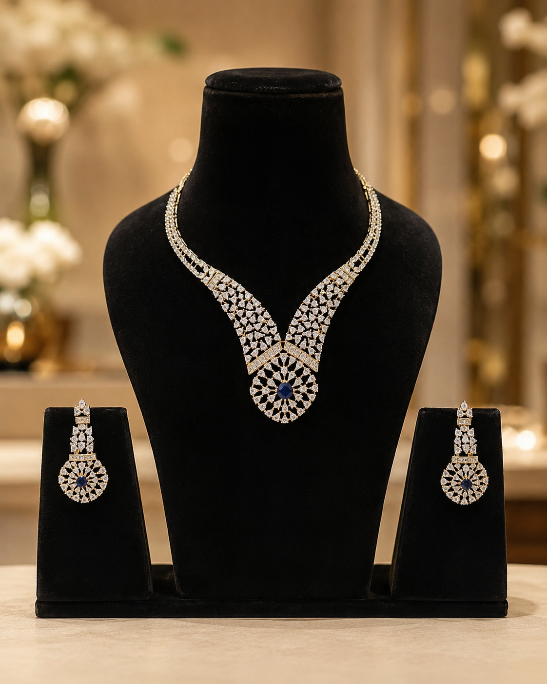 Blue Stone American Diamond Necklace Set(J-65) - Image 5