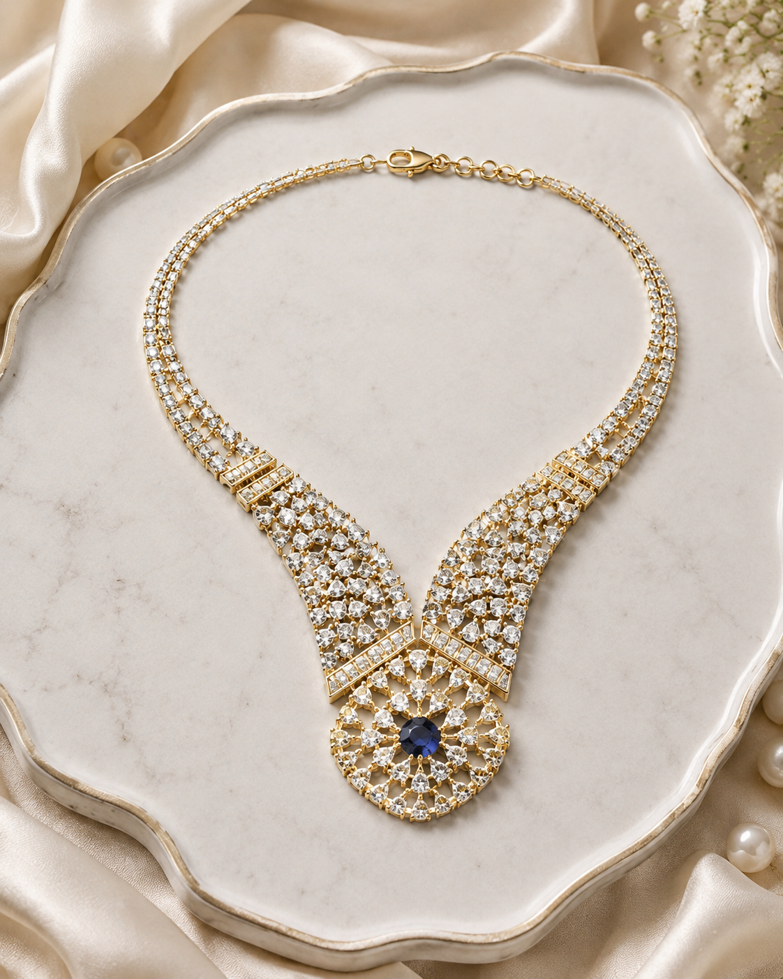 Blue Stone American Diamond Necklace Set(J-65) - Image 3