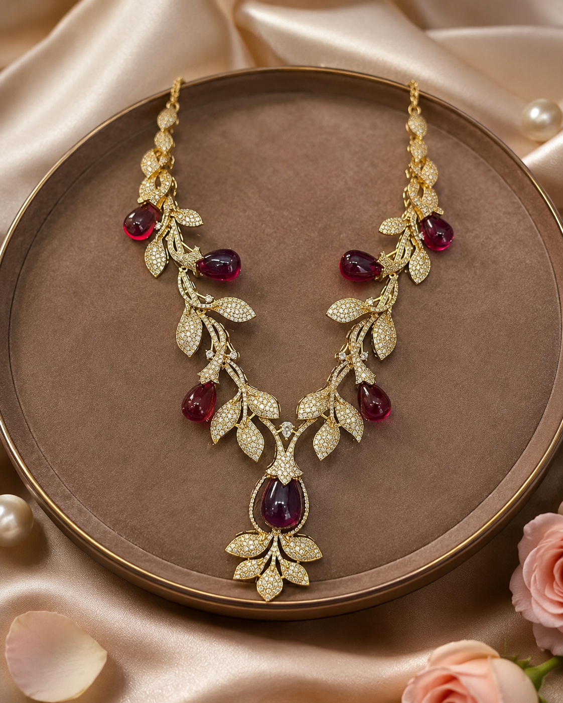 Leaf Motif Statement Necklace Set with Matching Earrings (J-67) - Image 4