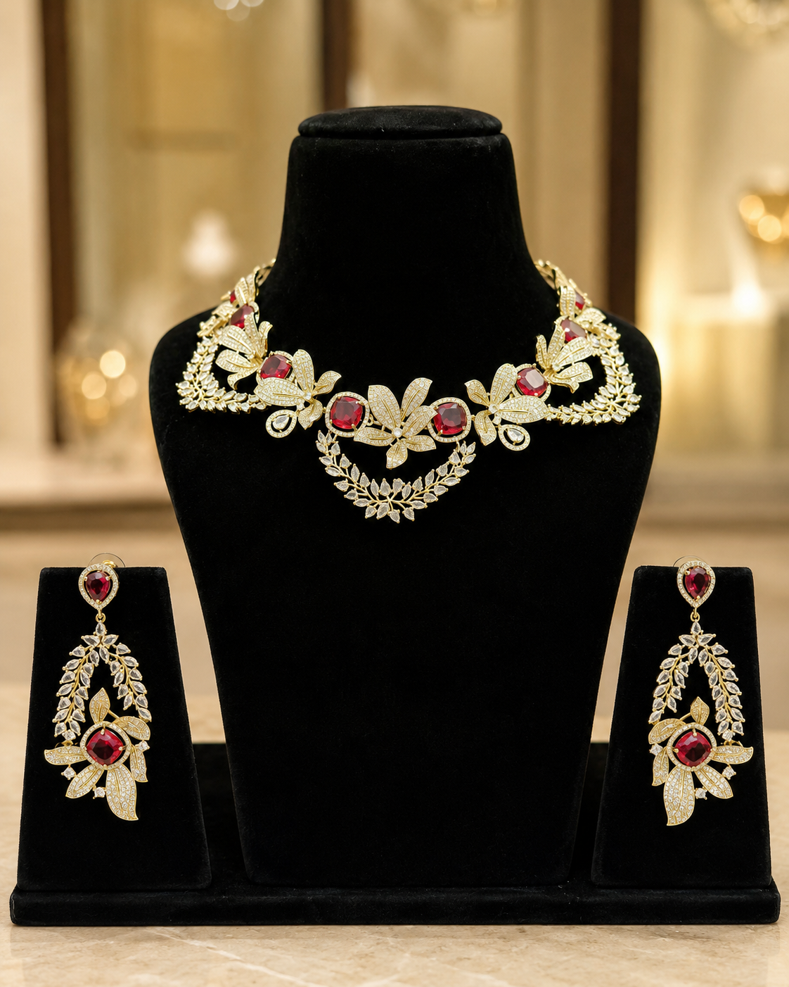 Ruby Red Statement Necklace Set - Image 2