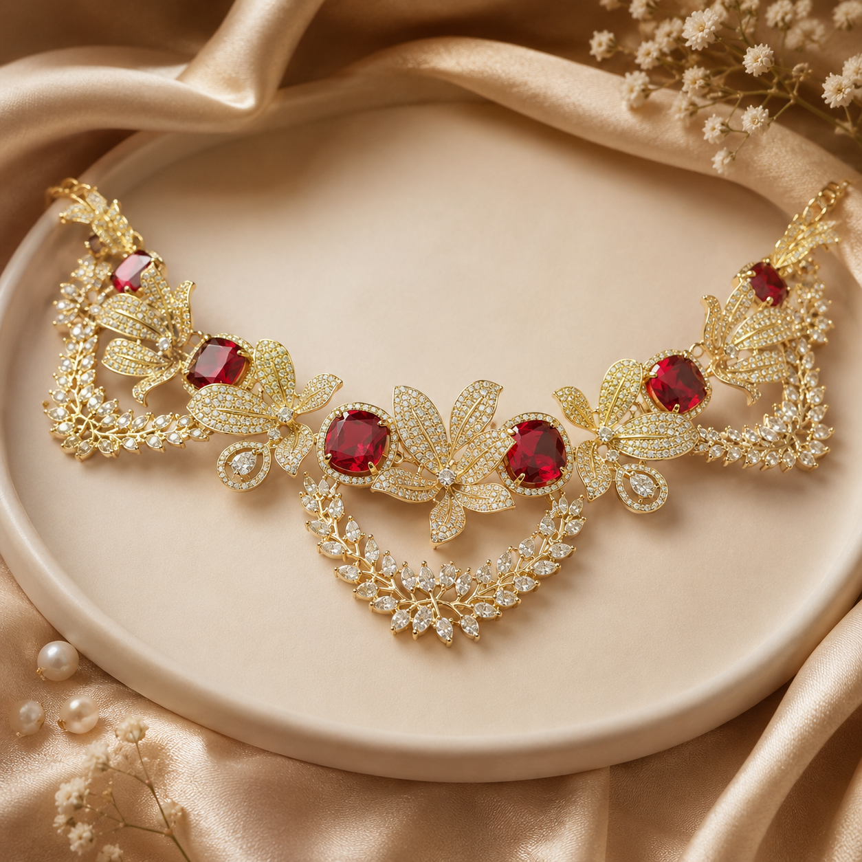 Ruby Red Statement Necklace Set - Image 3