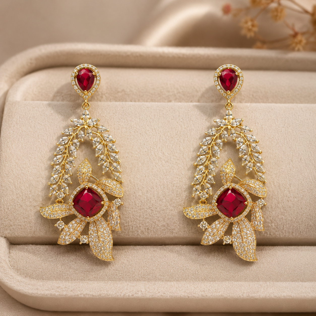 Ruby Red Statement Necklace Set - Image 5