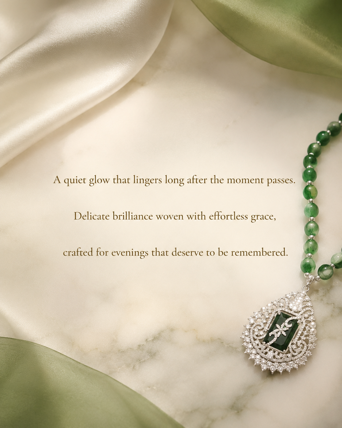 Green Beaded Statement Pendant Necklace Set(J-44) - Image 6