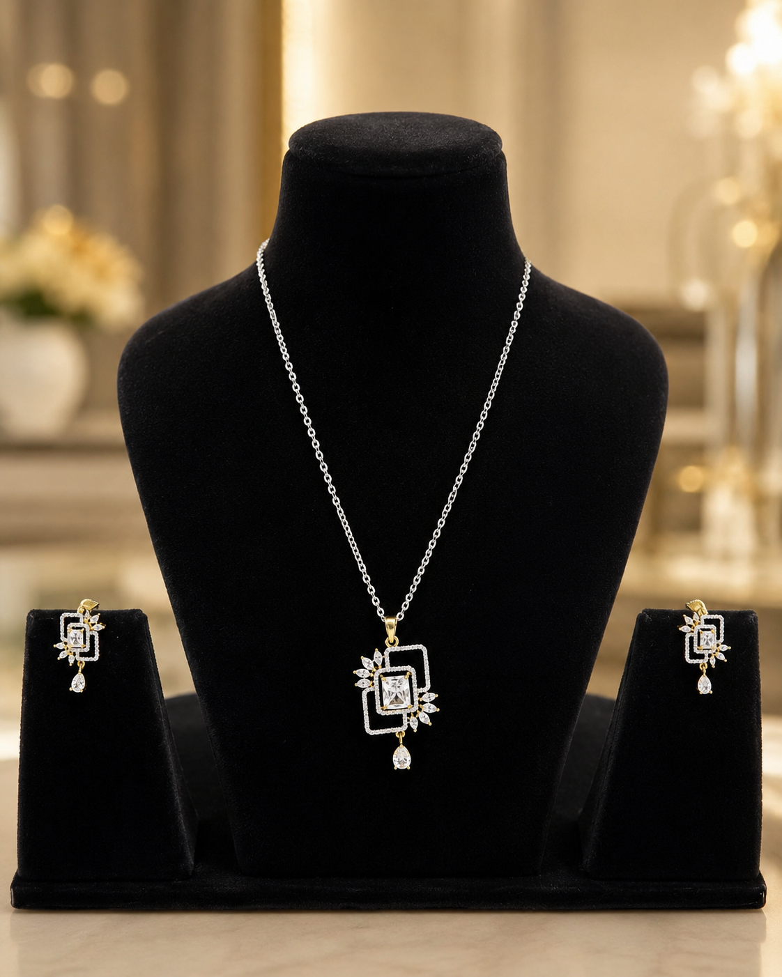 Silver-Tone Geometric Pendant Set(J-45) - Image 3