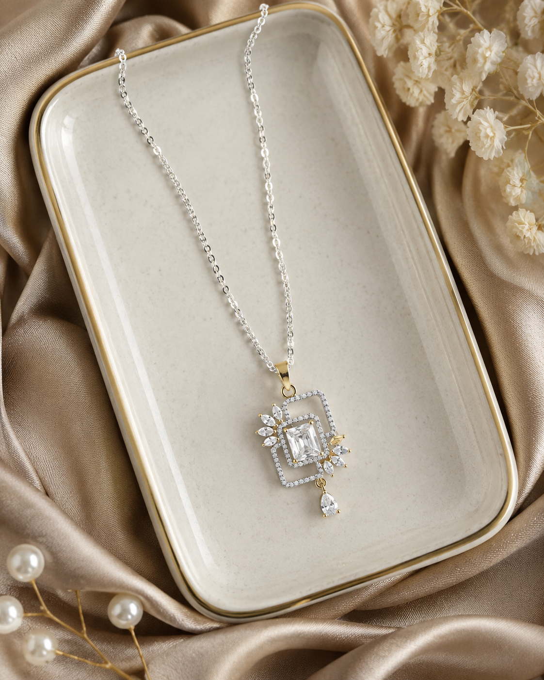 Silver-Tone Geometric Pendant Set(J-45) - Image 4