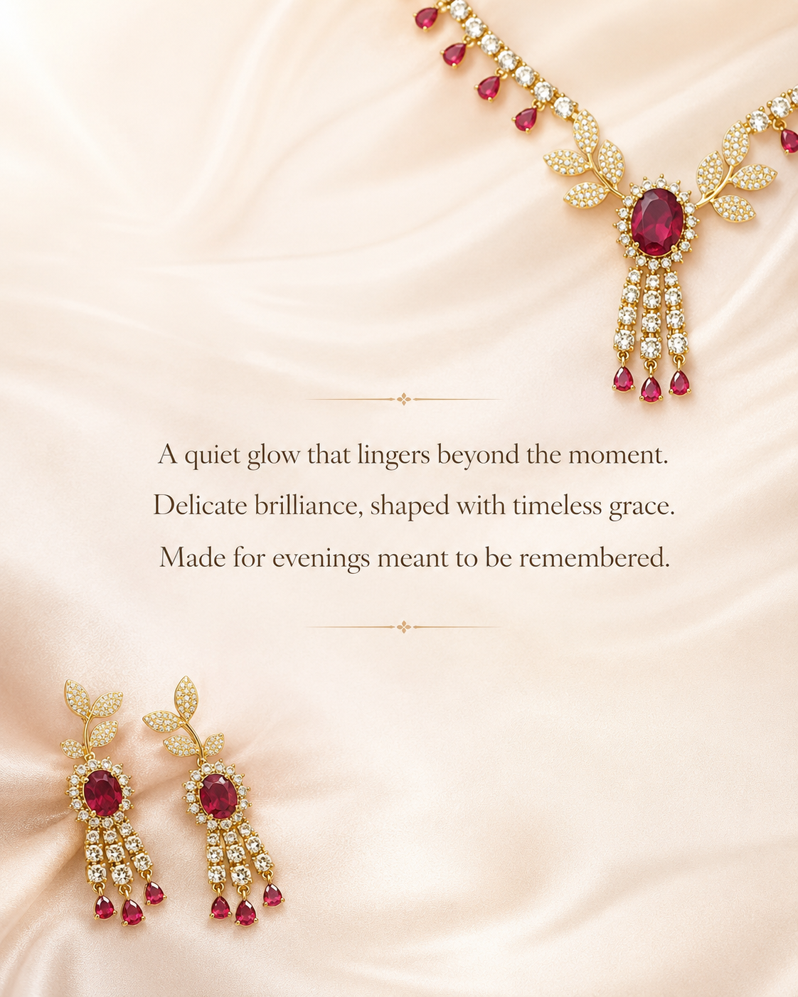Ruby Red Leaf Motif Necklace Set(J-54) - Image 6