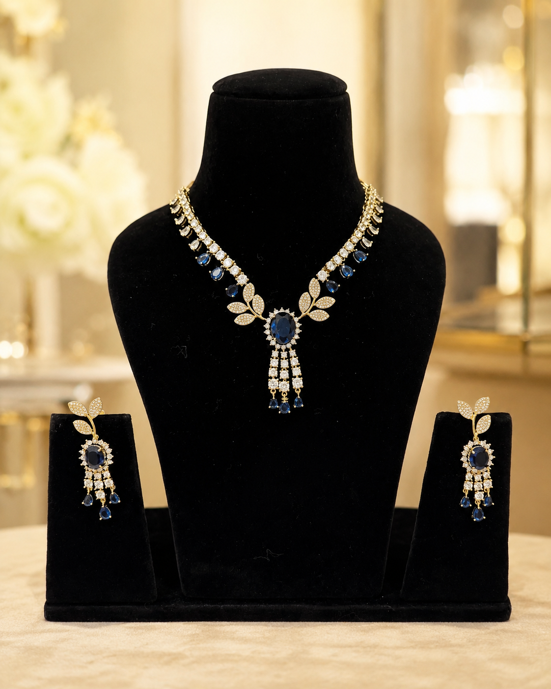 Midnight Blue Stone Designer Necklace Set(J-58) - Image 3