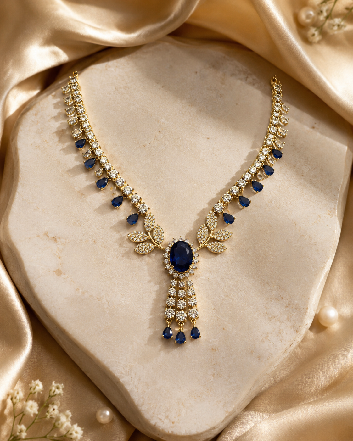 Midnight Blue Stone Designer Necklace Set(J-58) - Image 4